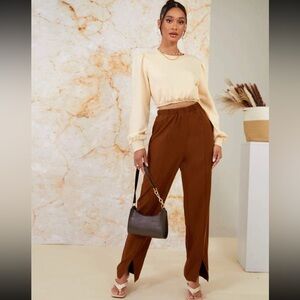Brown Elastic Waistband Trousers 🤎